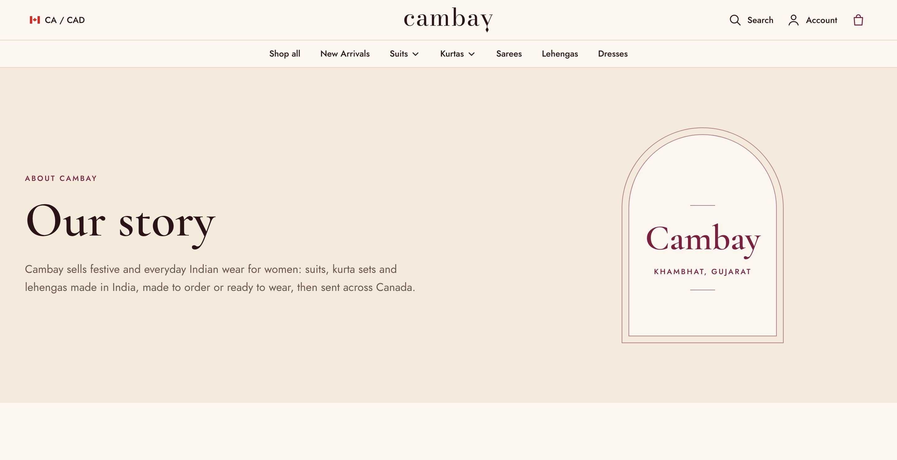 The Cambay about page at cambaylabel.com on a laptop screen